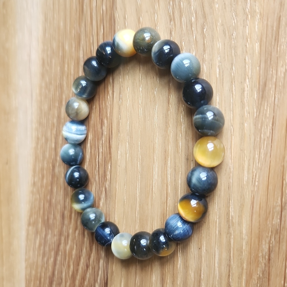 SOLD Golden Blue Tiger Eye Gemstone Beads Bracelet - Picture 4 of 10